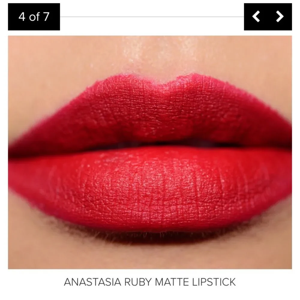 Anastasia Beverly Hills Matte Lipstick Ruby Red Full Size Discontinued Swatched